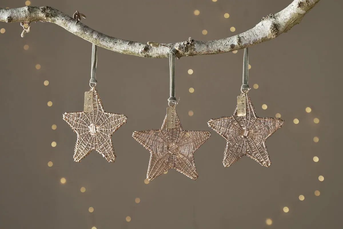 Sangala Wire Star Baubles Set of 3 - Antique Brass by NKUKU