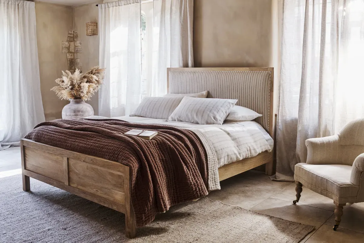 Sanja Stripe Double Bed Frame - Natural, Cotton image