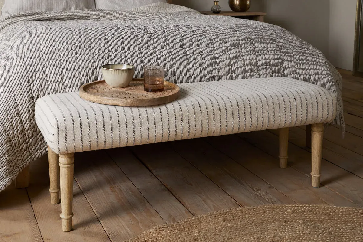 Sanja Stripe Upholstered Bench - Grey, Cotton product