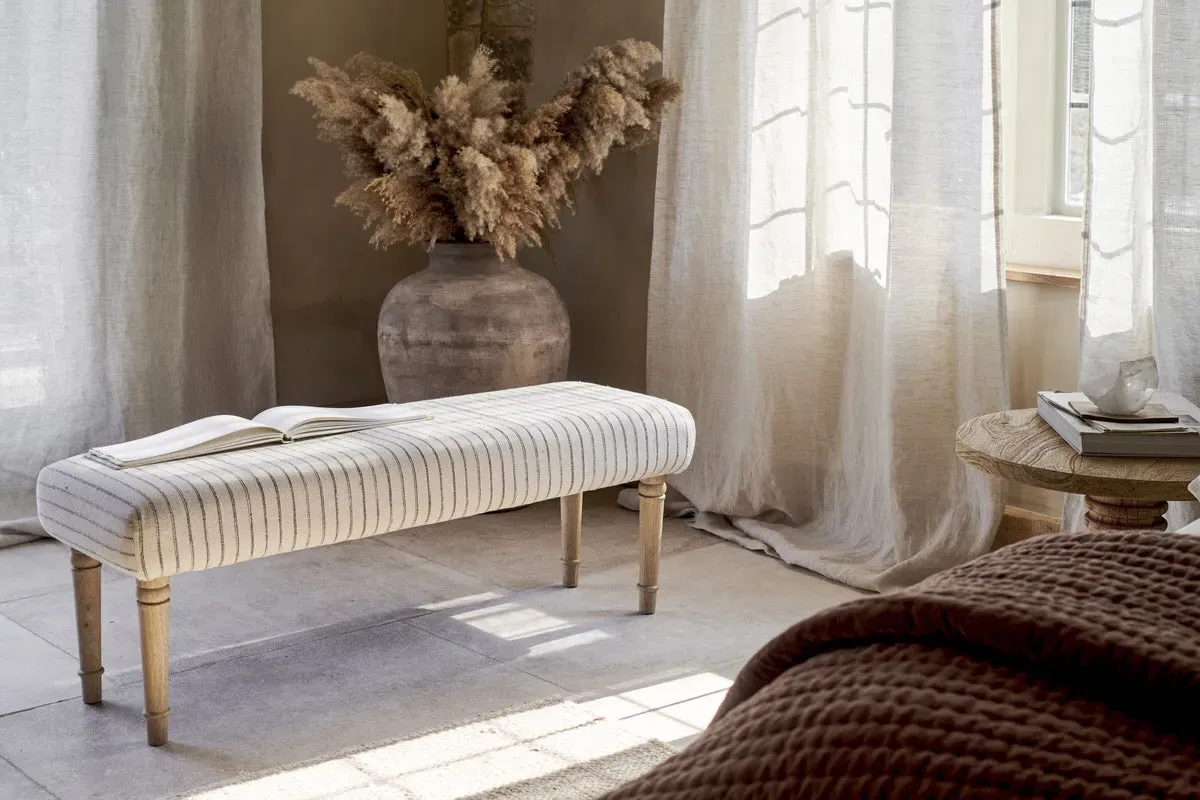 Sanja Stripe Upholstered Bench - Grey image