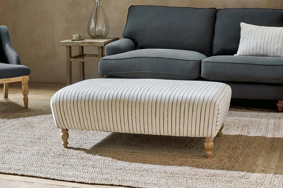 Sanja Stripe Upholstered Ottoman - Off White, Linen product