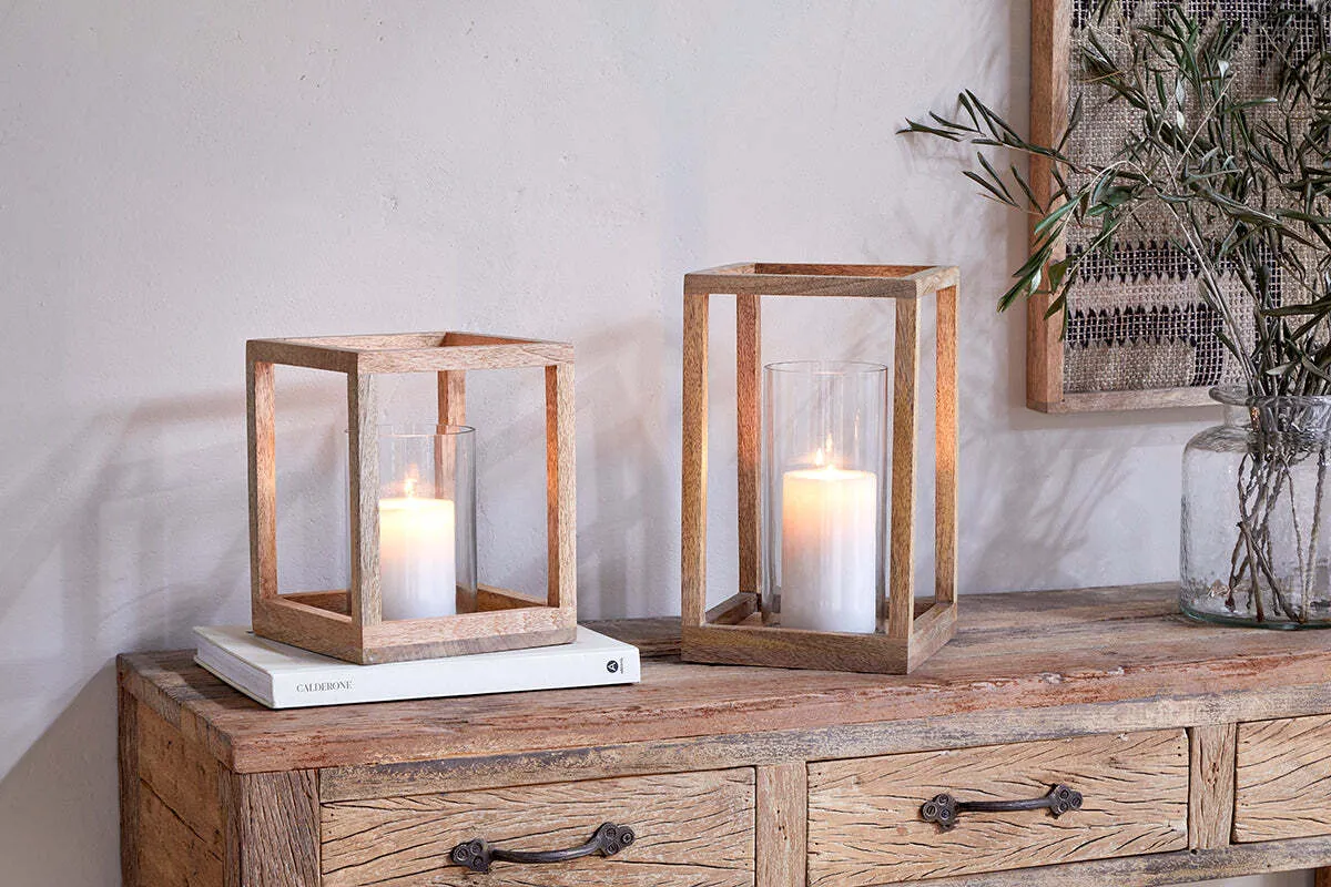 Sanora Large Hurricane Lantern - Natural, Mango Wood product