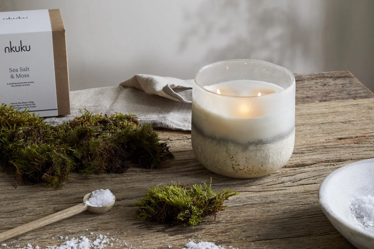 Sea Salt & Moss 3 Wick Scented Candle - Aged Smoke