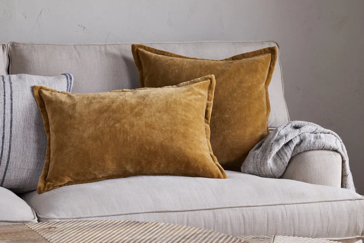 Sela Square Cushion Cover - Ochre, Velvet