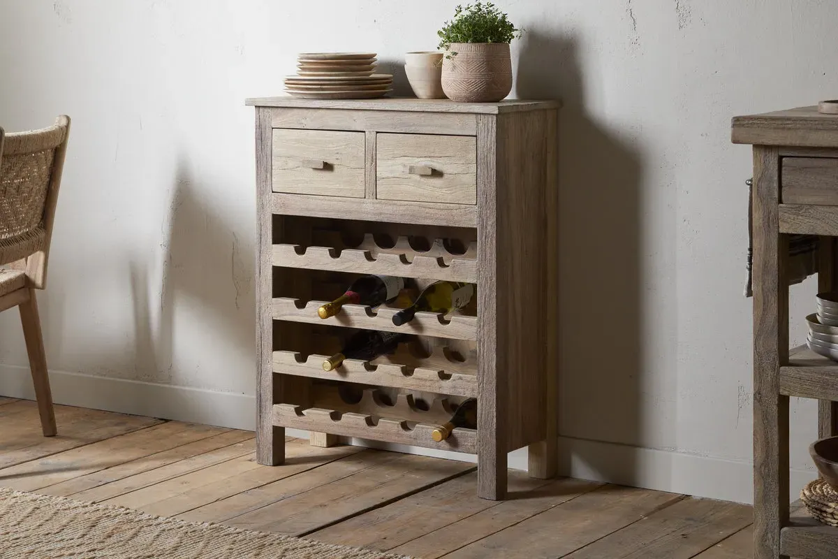Shanthi Reclaimed Wood Wine Rack with Storage - Natural image