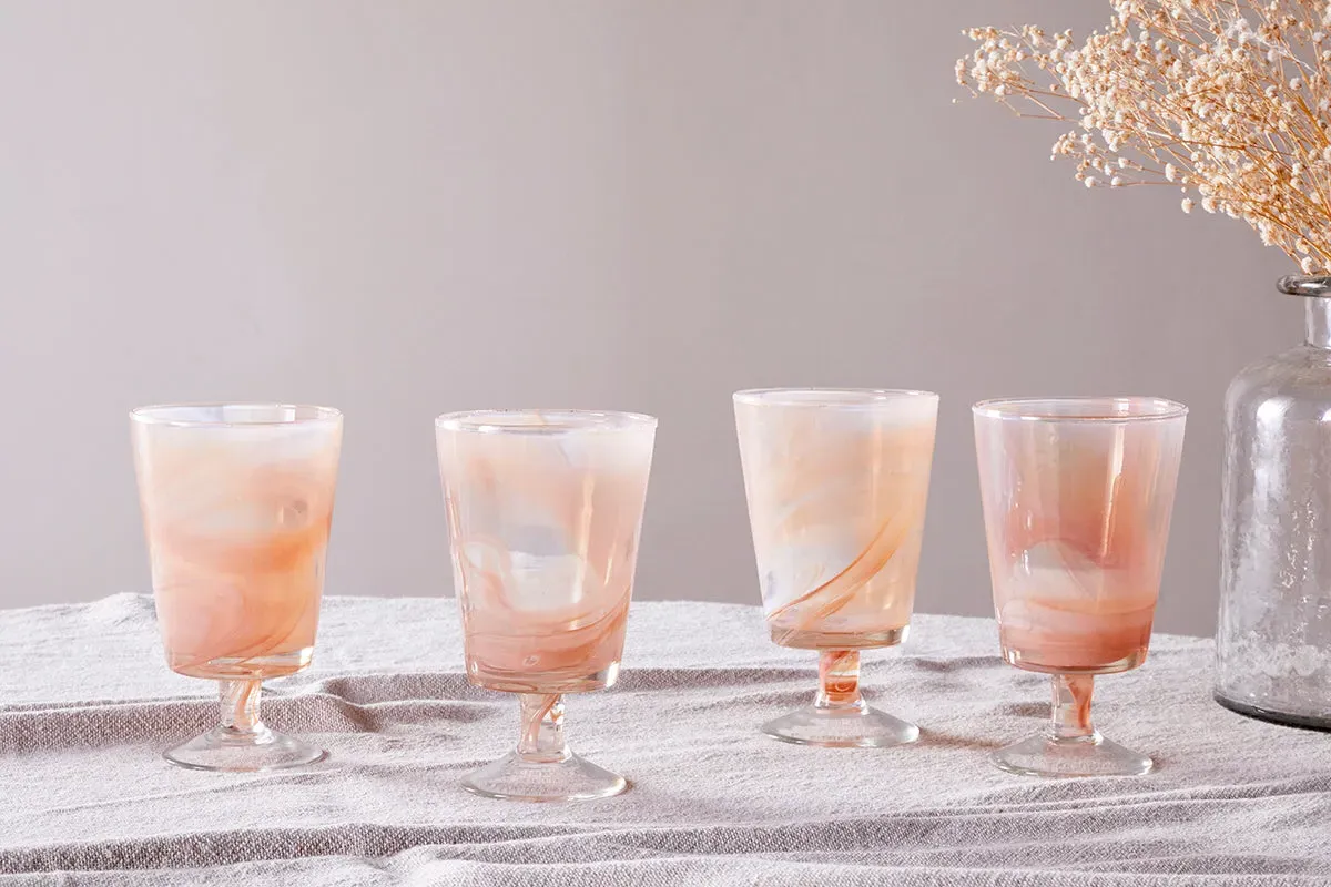 Shirali Marble Swirl Wine Glass Set of 4 - Apricot