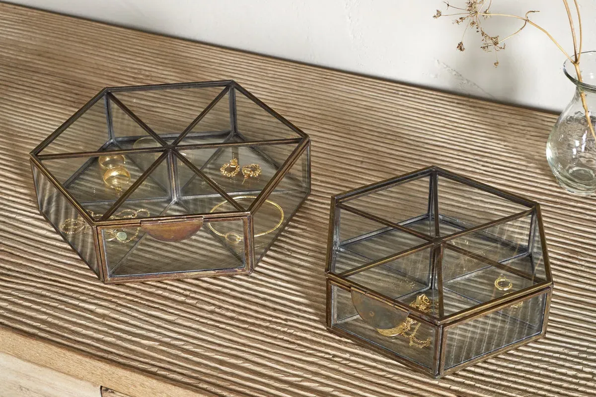 Sitara Small Jewellery Box - Antique Brass, Glass product