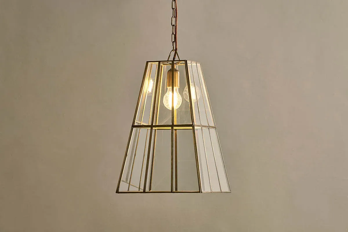 Solan Glass Lantern Pendant - Antique Brass, Clear Glass product
