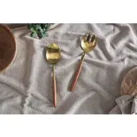Soni Salad Servers Set of 2 - Gold, Acacia