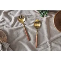 Soni Salad Servers Set of 2 - Gold, Acacia Wood alternate view