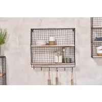 Tamba Shelf with Hooks - Rust, Mango Wood