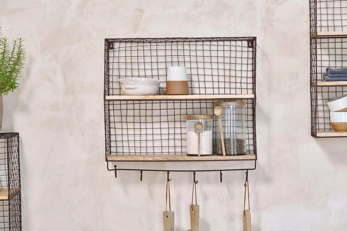 Tamba Shelf with Hooks - Rust, Mango Wood image
