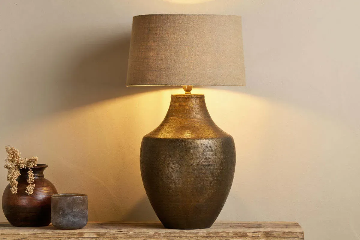 Tanda Etched Table Lamp - Antique Brass, Metal product