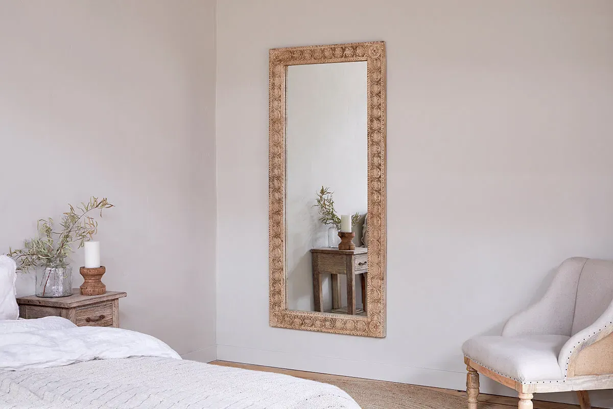 Tannir Carved Mirror - Natural, Mango Wood