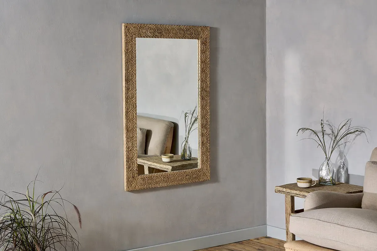 Tannir Carved Mirror - Natural, Mango Wood image