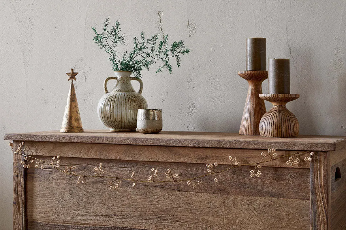 Tanu Mango Wood Beaded Garland - Brass, Natural image