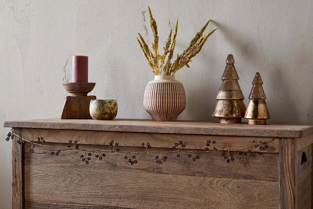 Tanu Mango Wood Beaded Garland - Brass, Ruby