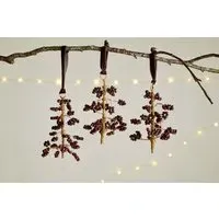 Tanu Set Of 3 Beaded Baubles - Brass, Mango Wood