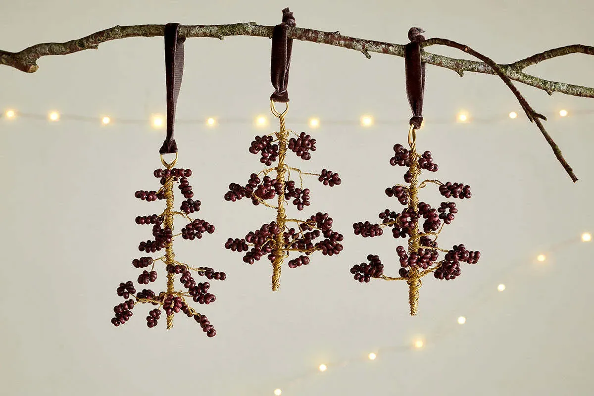 Tanu Set Of 3 Beaded Baubles - Brass, Mango Wood image