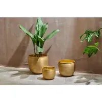 Tembesi Small Etched Planter - Antique Brass, Aluminium
