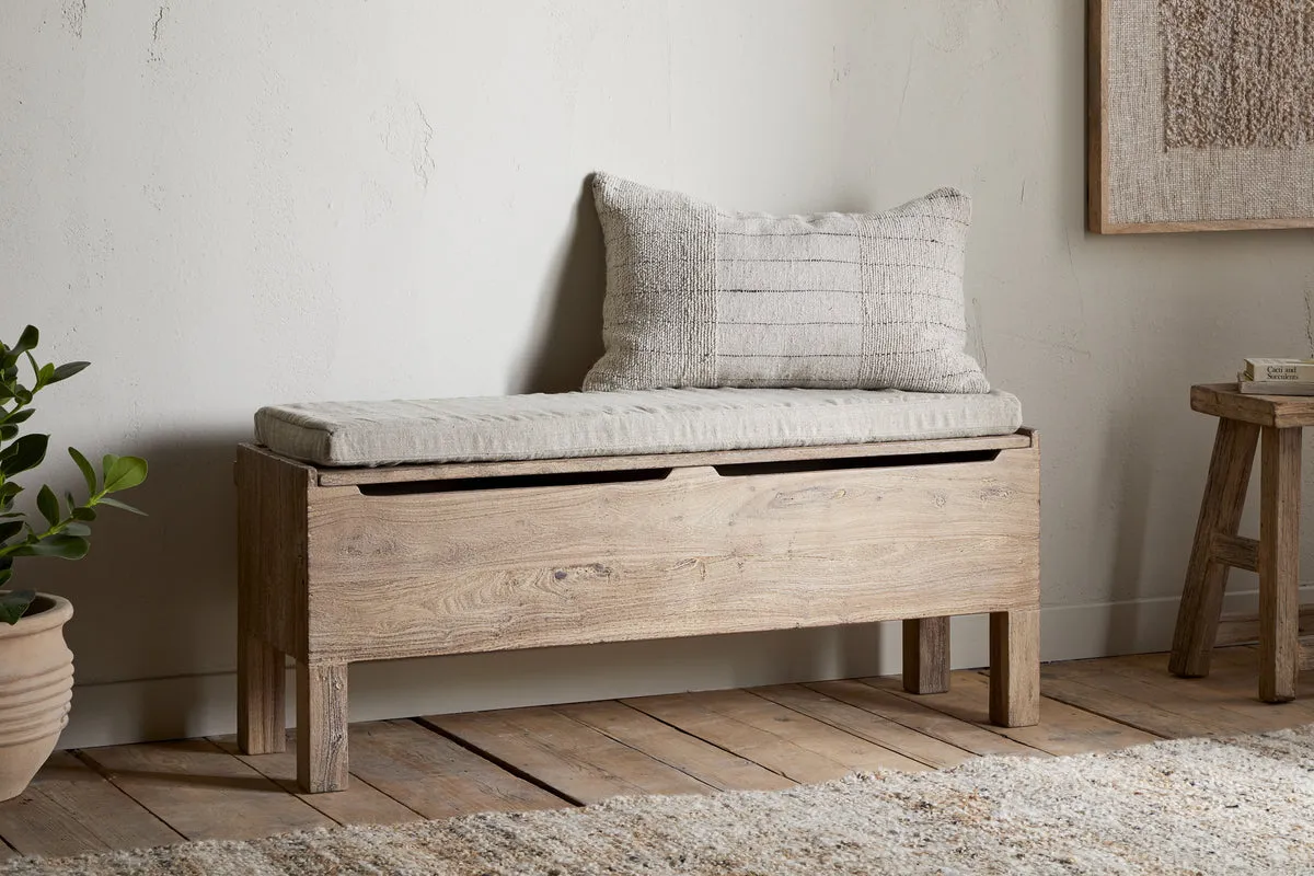 Teni Storage Bench with Upholstered Cushion - Natural, Reclaimed Wood product