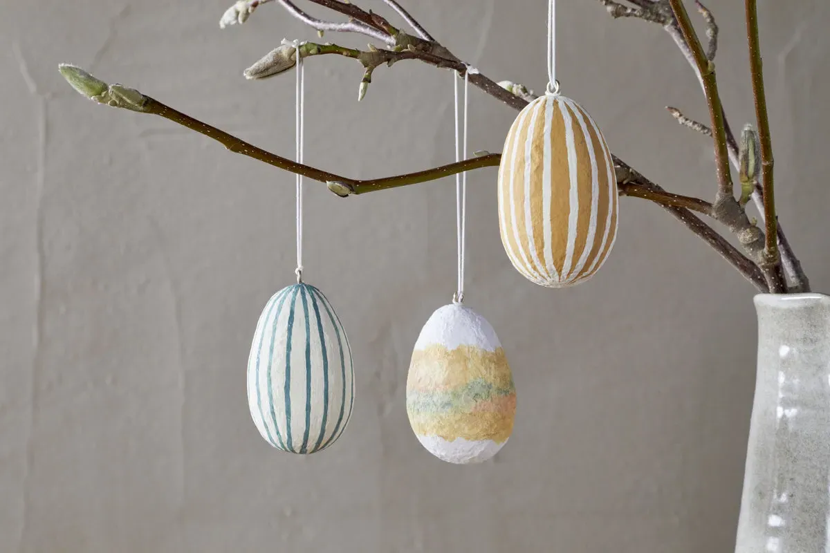 Terra Hand Painted Recycled Cotton Paper Hanging Egg Set of 3 product