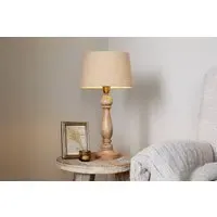 Usha Large Wooden Table Lamp - Natural, Mango Wood
