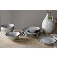 Valinha Earthenware Dinnerware Set of 12 - Grey