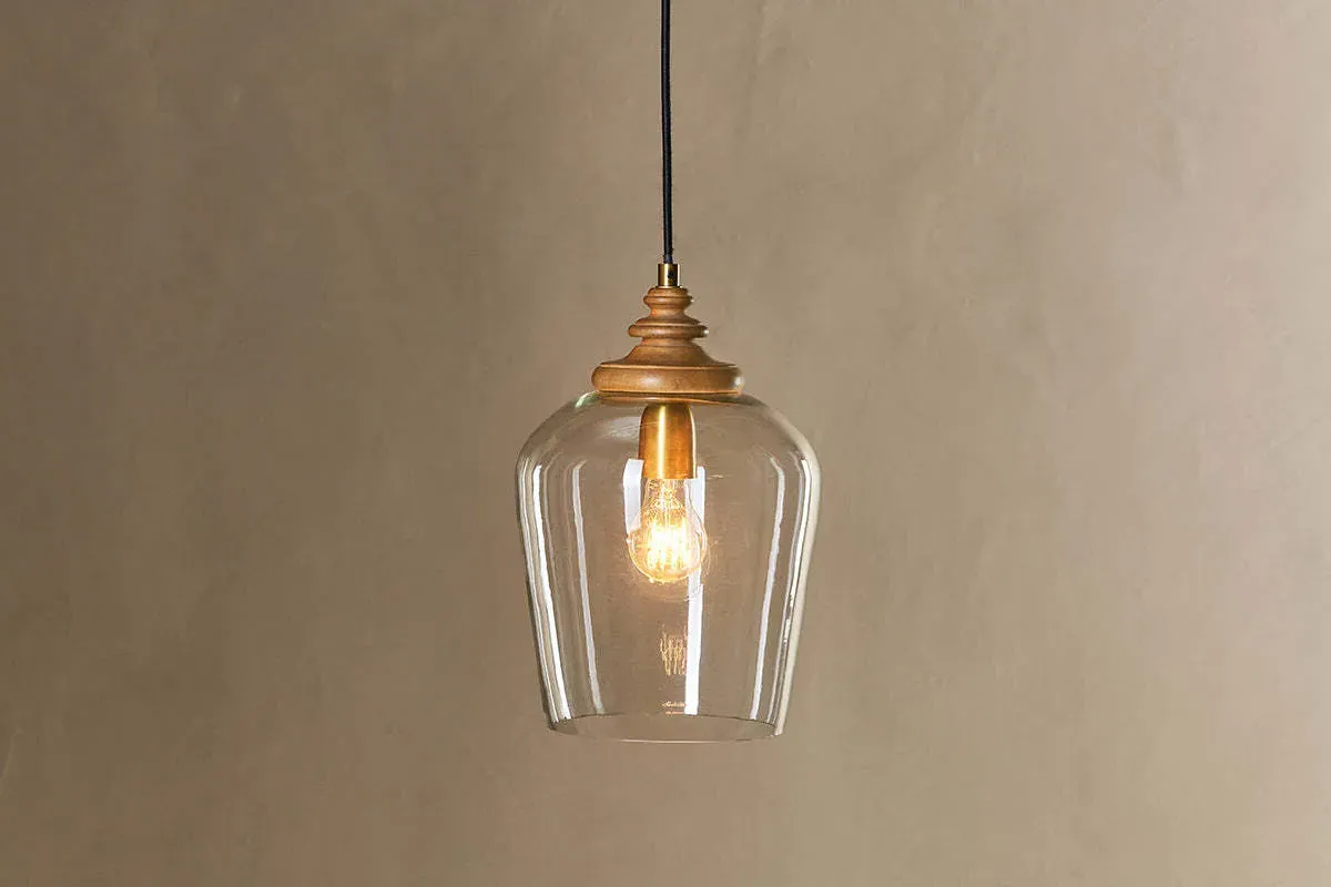 Varuna Glass Pendant Lamp - Natural, Mango Wood product