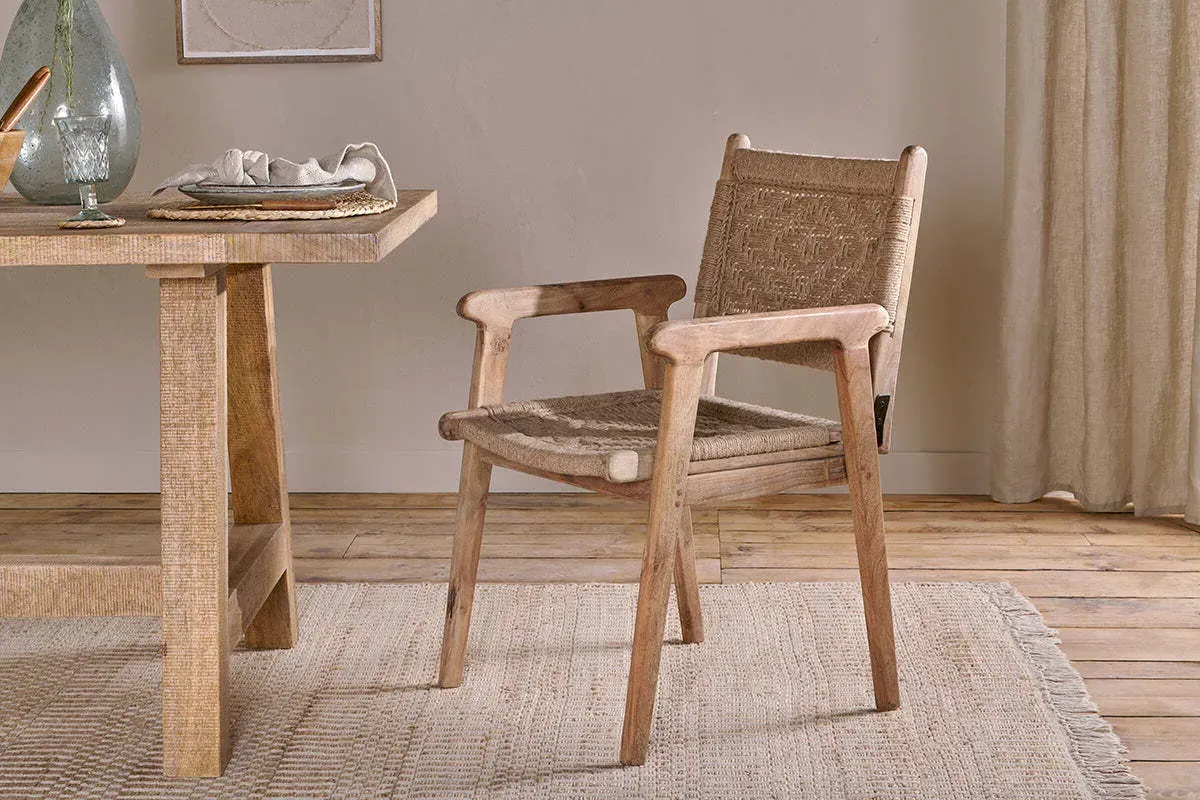 Vinay Woven Dining Chair with Armrests - Natural, Acacia Wood product