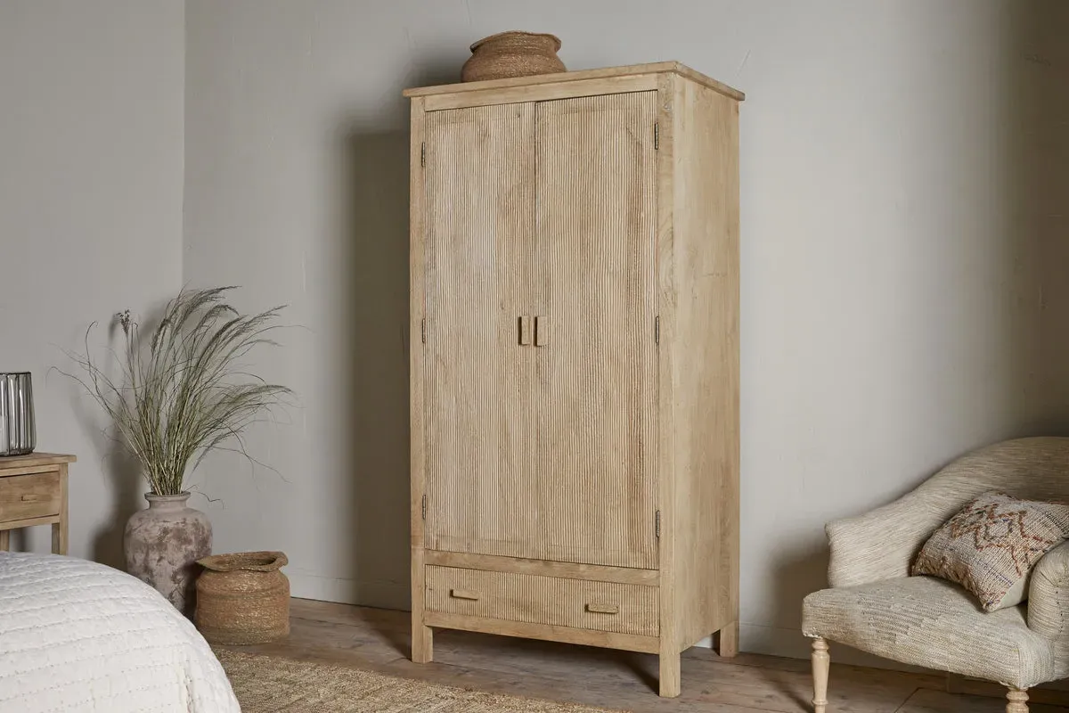 Vivan Grooved Wardrobe with Storage - Natural product