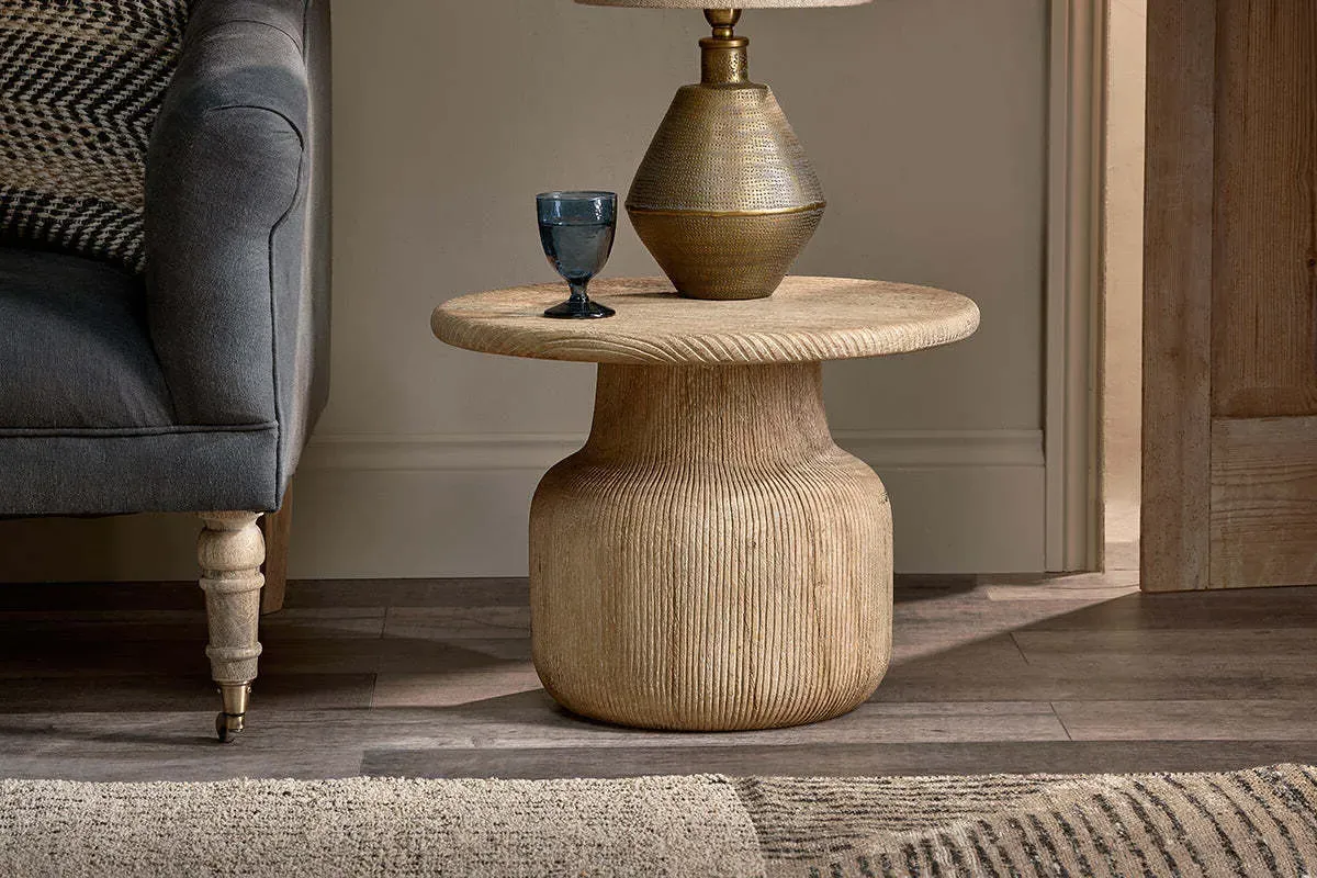 Vivan Grooved Side Table - Natural, Mango Wood product