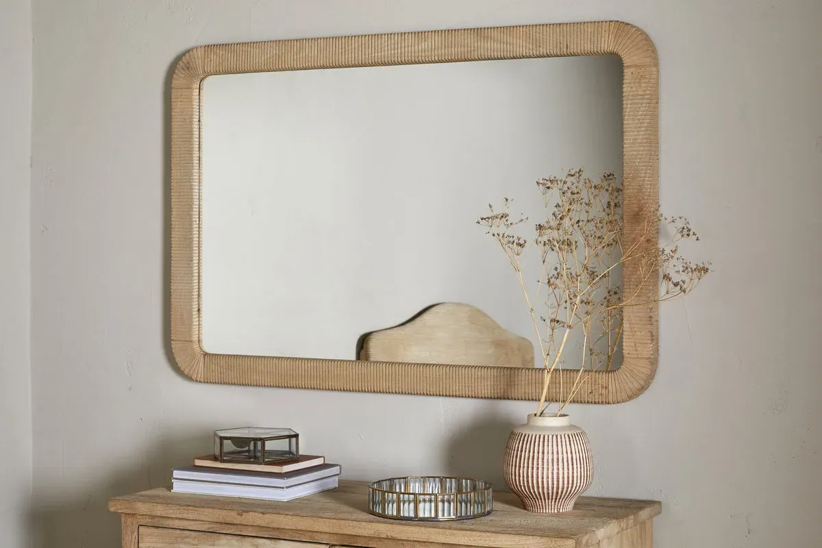 Vivan Rectangular Grooved Wood Mirror - Natural, Mango Wood product