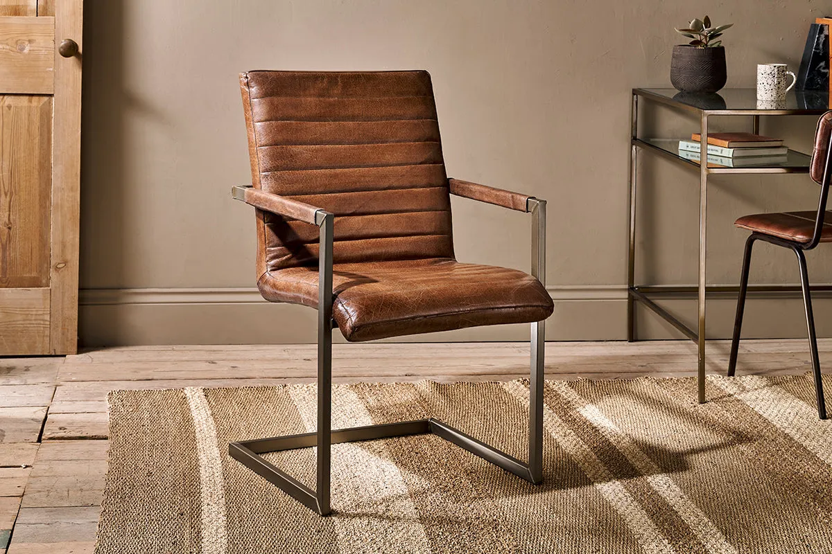 Wamma Leather Desk Chair - Dark Brown, Brushed Metal image