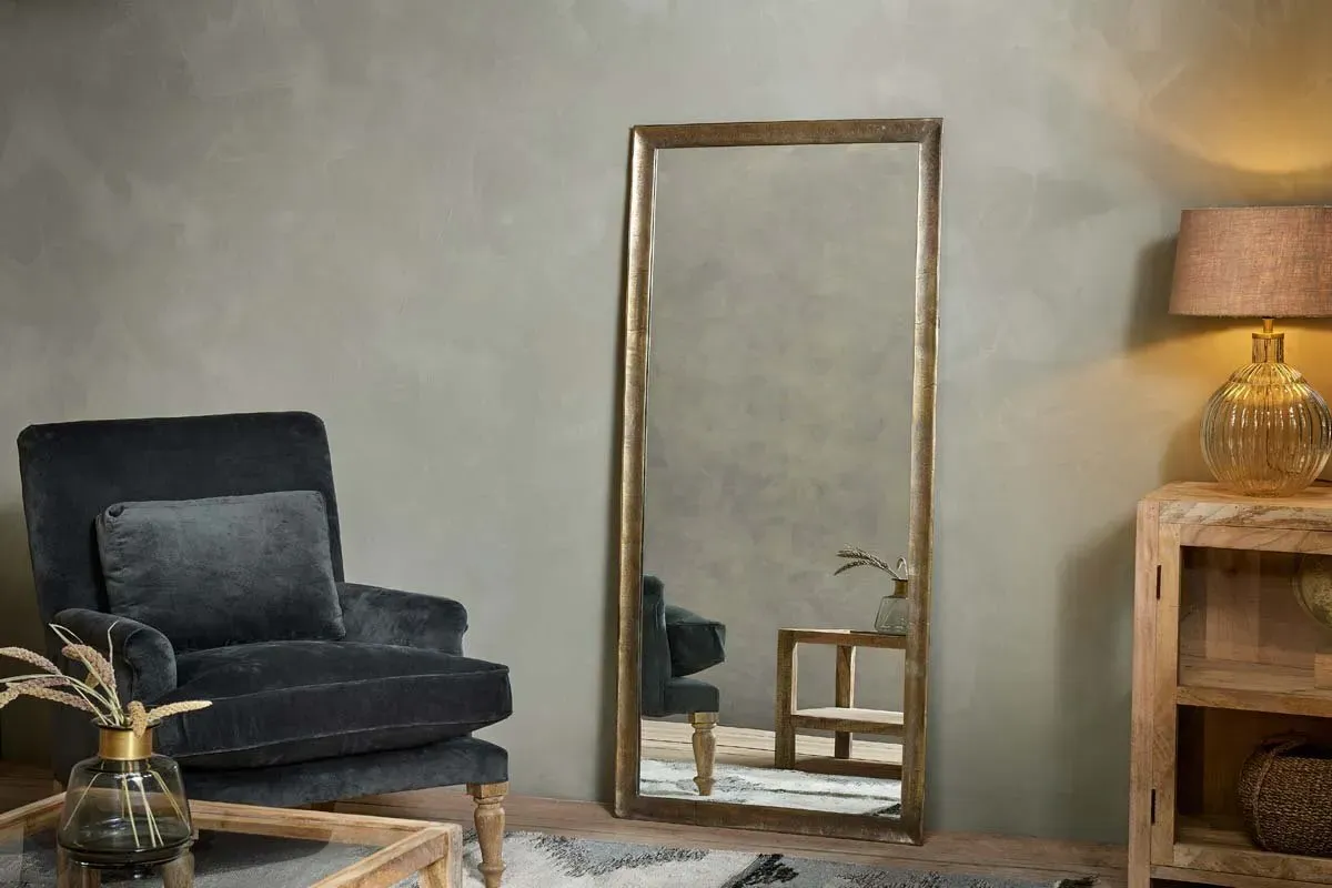 Yadur Full Length Rectangular Mirror - Antique Brass, Aluminium