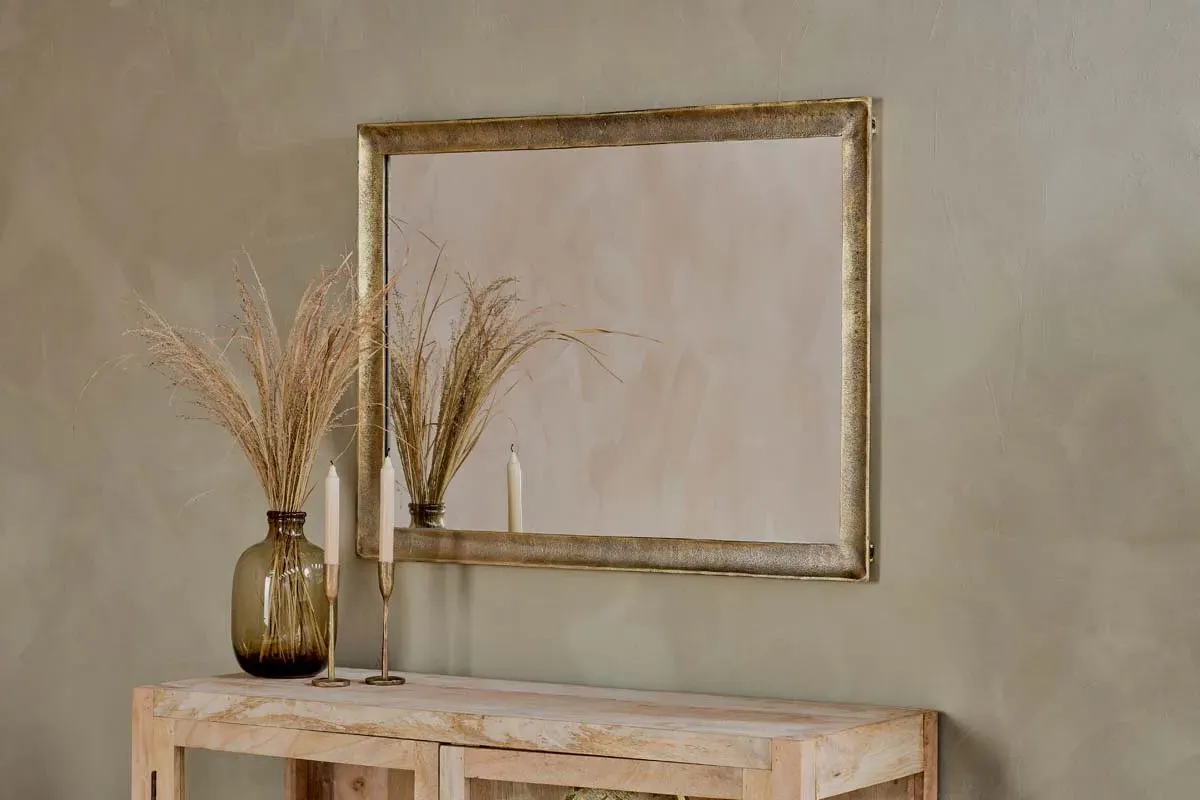 Yadur Large Rectangular Mirror - Antique Brass, Aluminium