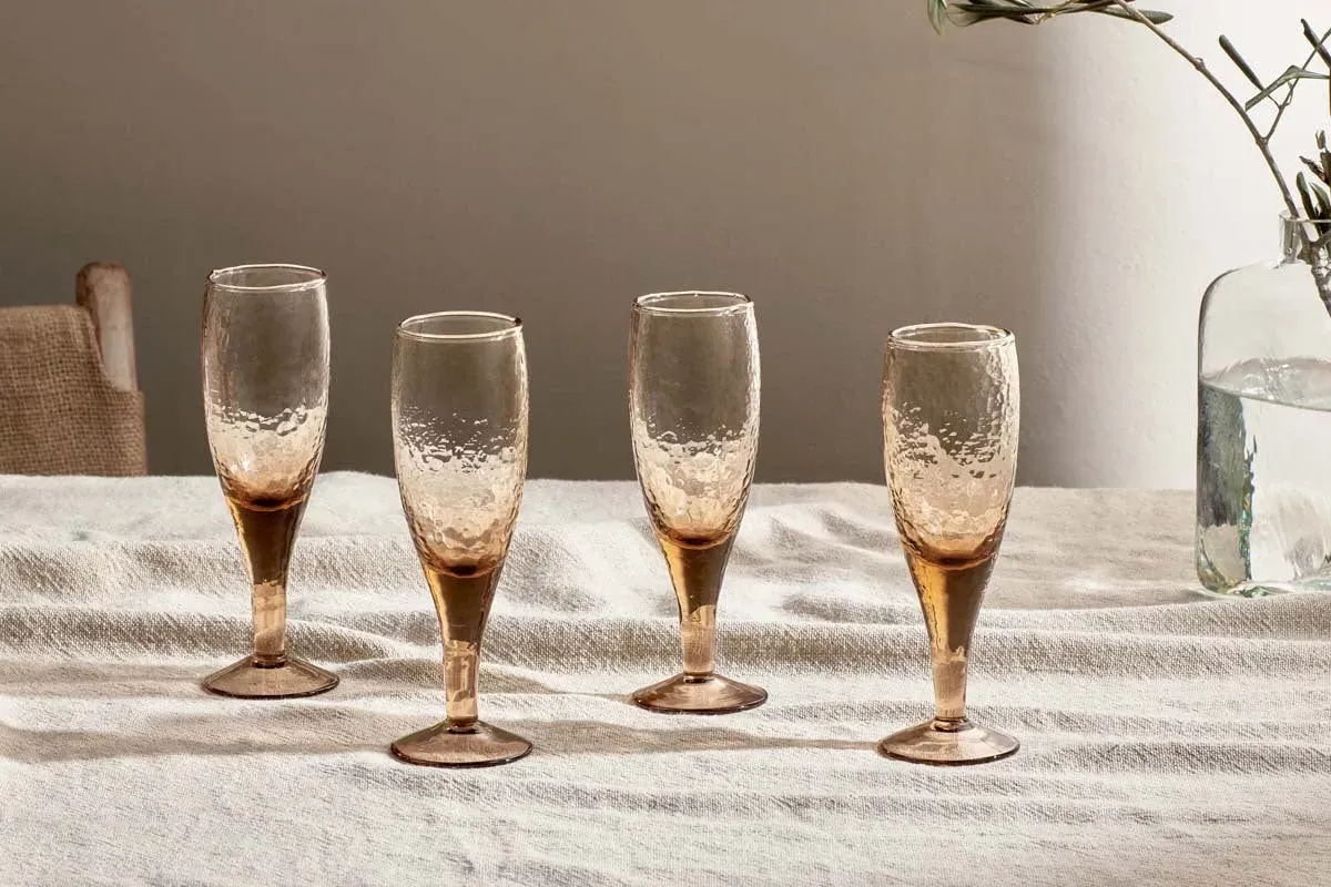 Yala Hammered Champagne Glass Set of 4 - Dusty Terracotta, Recycled Glass product
