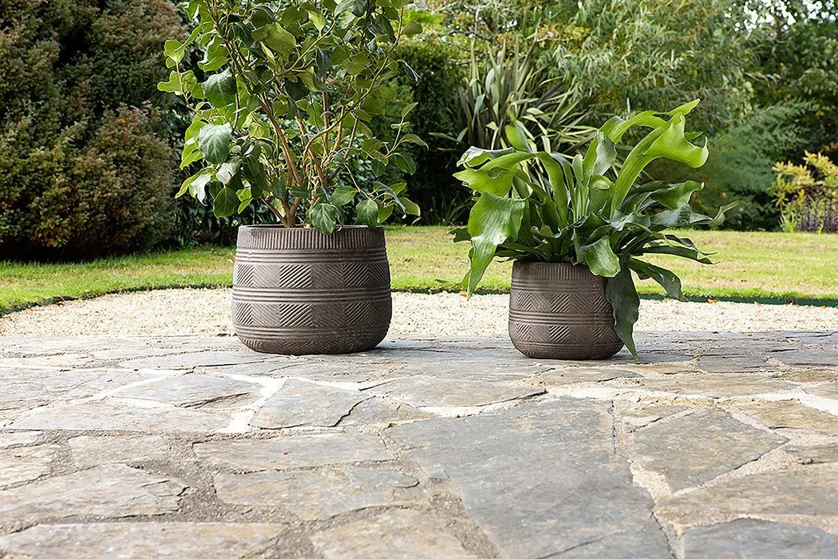 Zadie Etched Ceramic Planters Set of 2 - Grey product