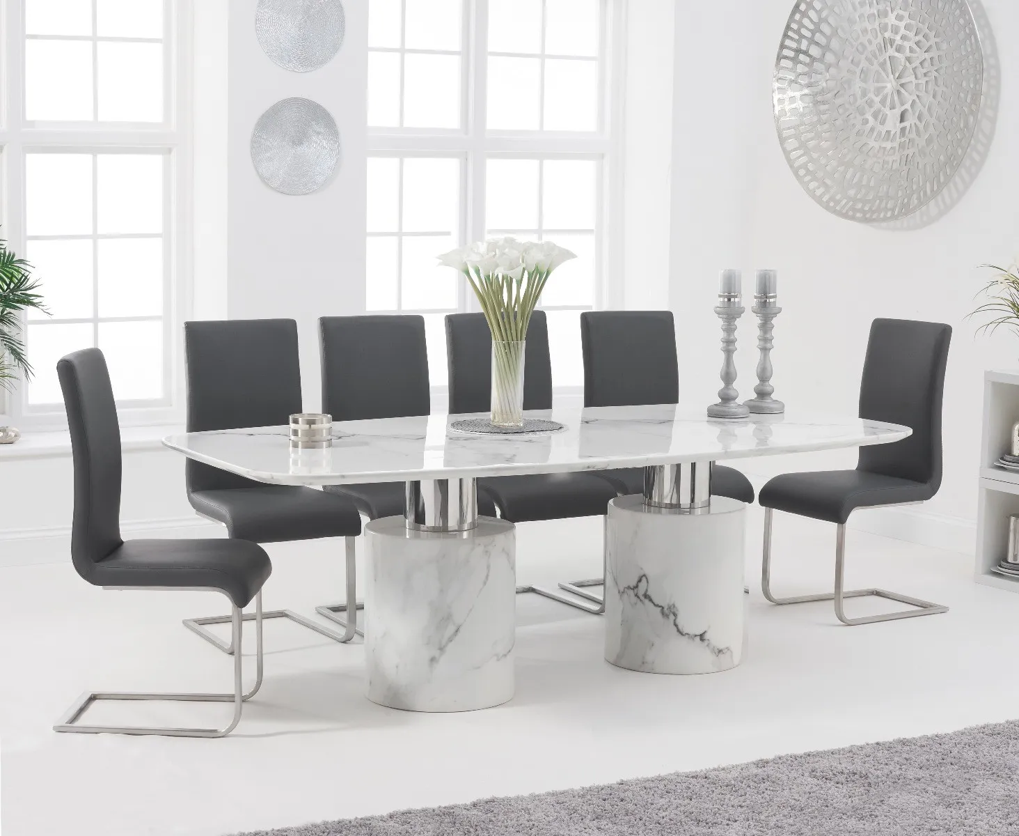 Antonio Dining Table with 6 Austin Chairs - White, Marble product