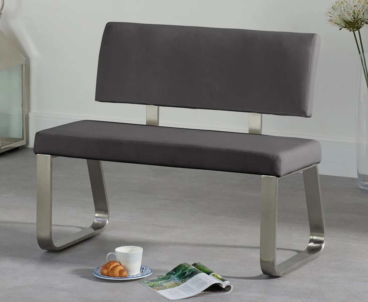 Austin Small Bench with Back - Grey, Faux Leather product