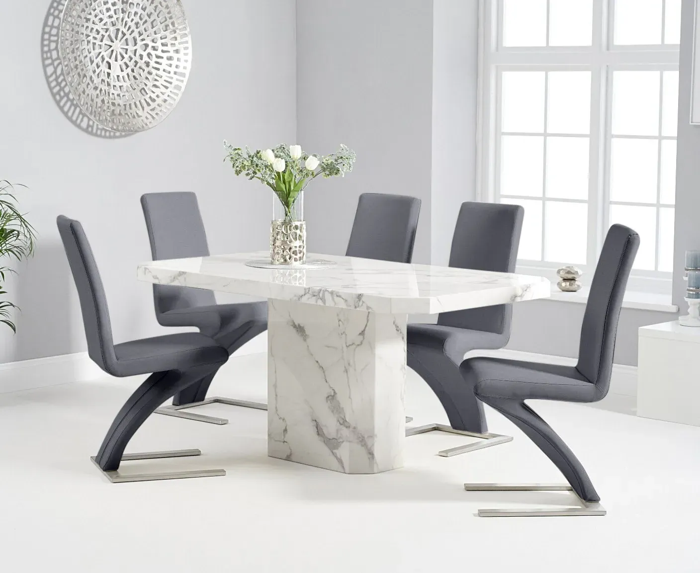 Belle Dining Table with 4 Aldo Chairs - White, Marble product