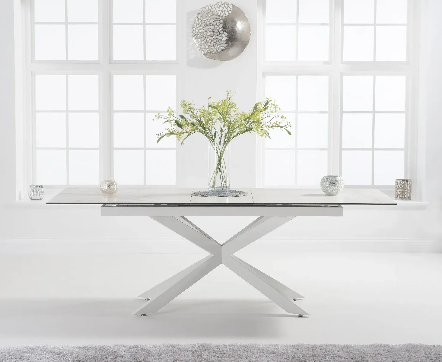 Boston Extendable Dining Table with White Leg - White, Ceramic product