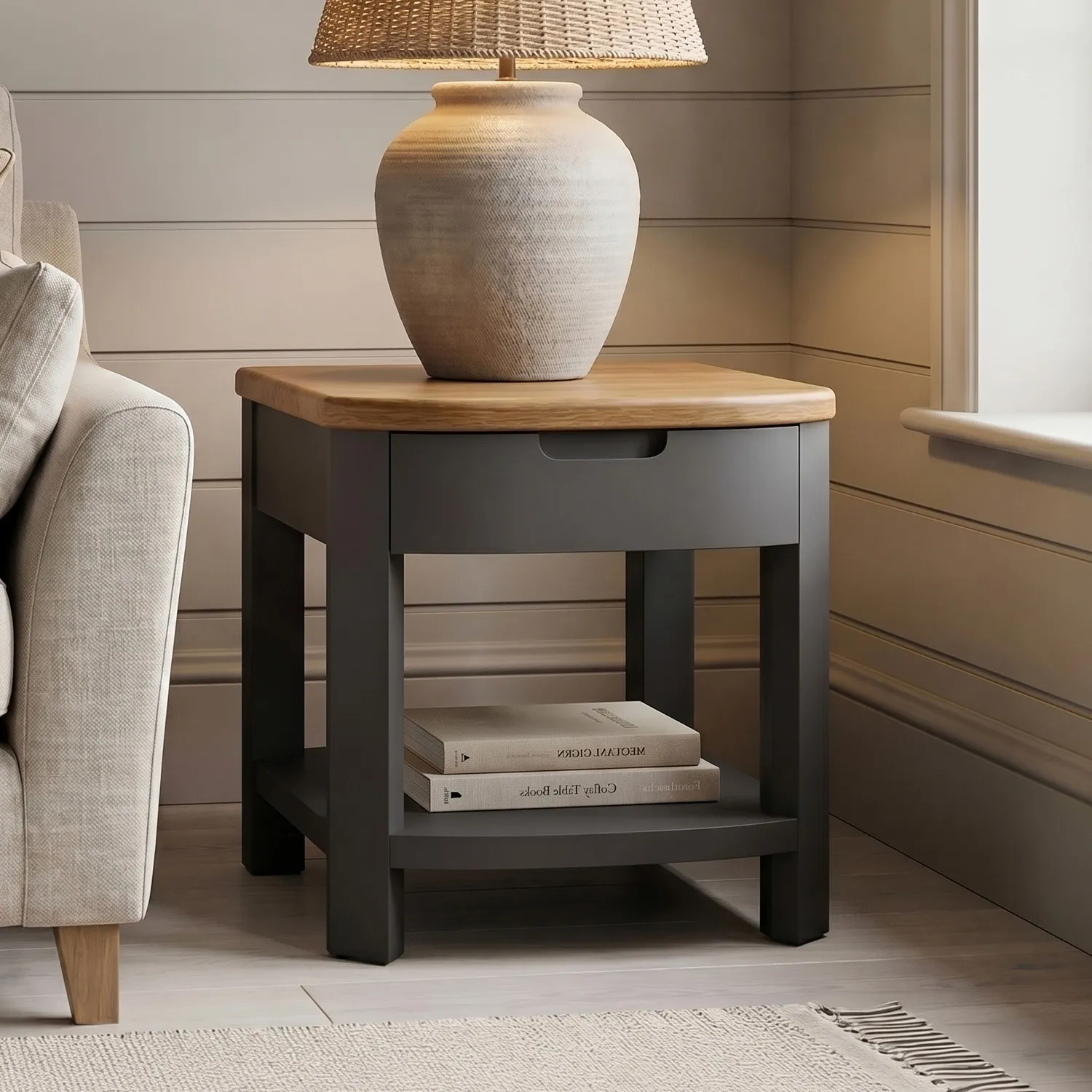 Bradwell 1 Drawer Lamp Table - Charcoal, Oak product