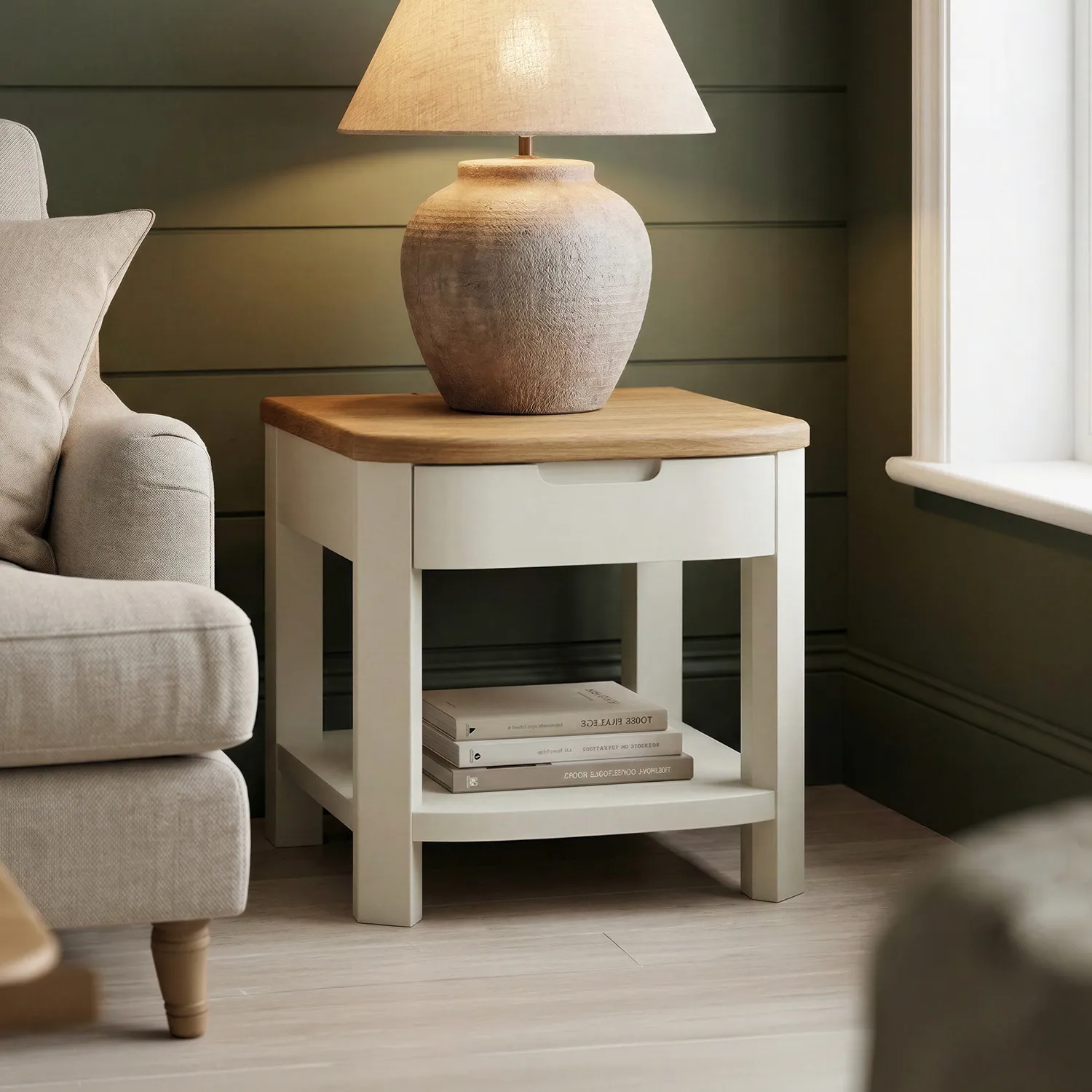 Bradwell 1 Drawer Lamp Table - White, Oak product