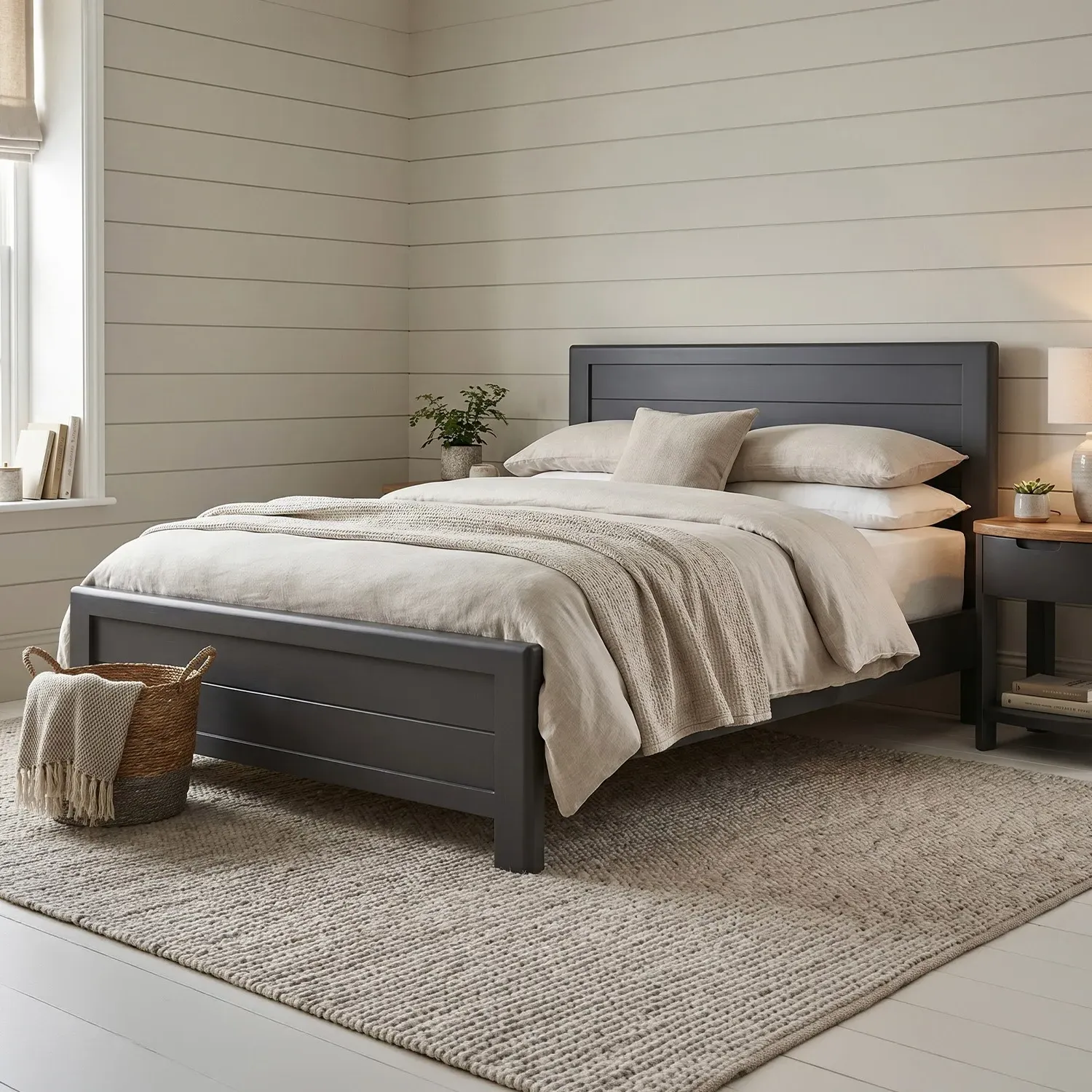 Bradwell Double Bed Frame - Charcoal, Solid Oak product