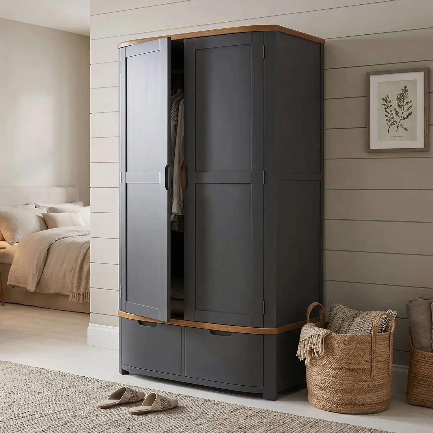 Bradwell Double Wardrobe - Charcoal, Solid Oak product
