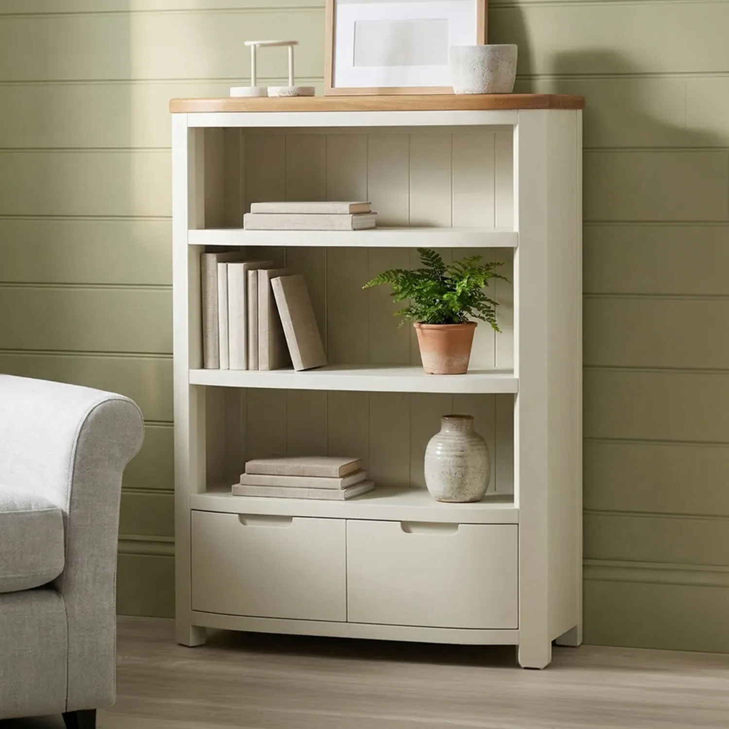 Bradwell Small Bookcase - White, Solid Oak product