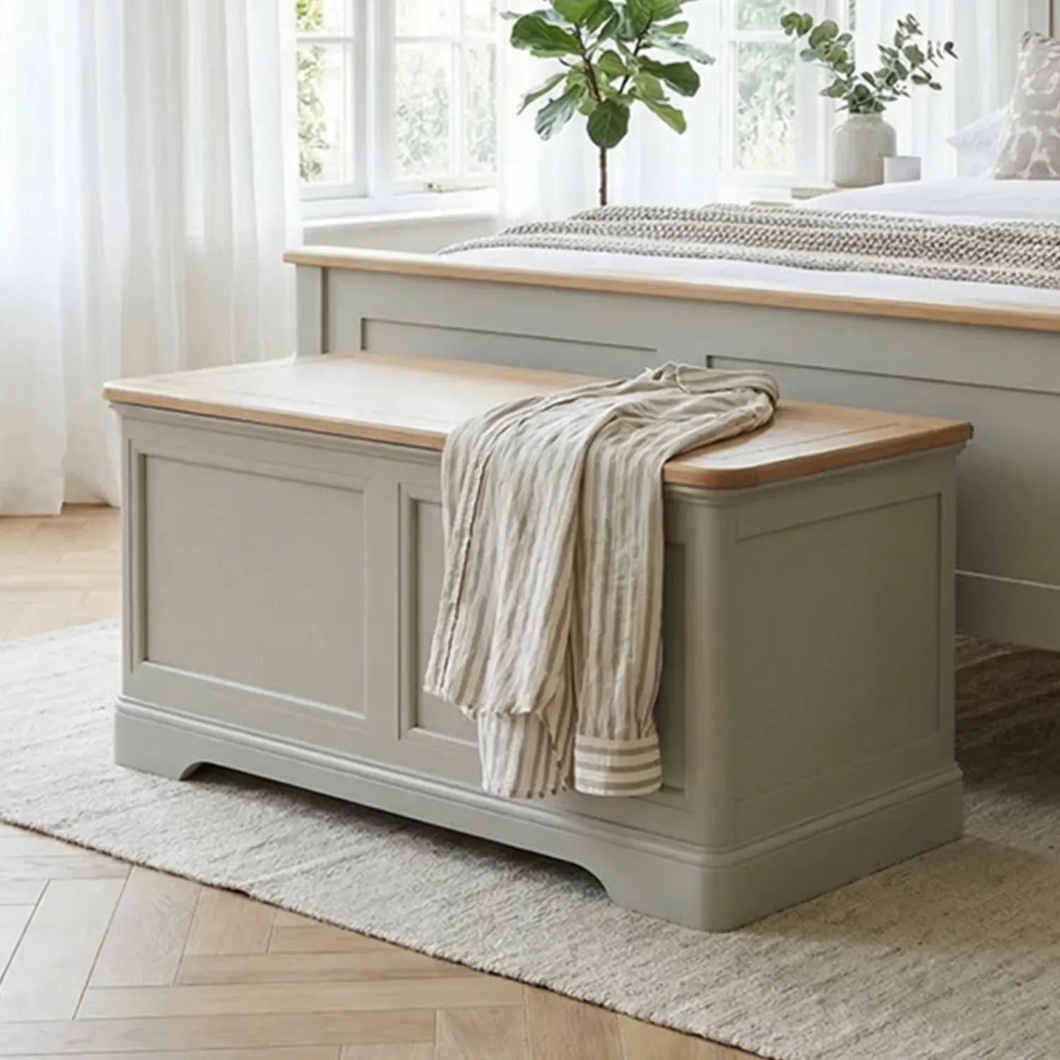 Brampton Blanket Box - Soft Green, Solid Oak product