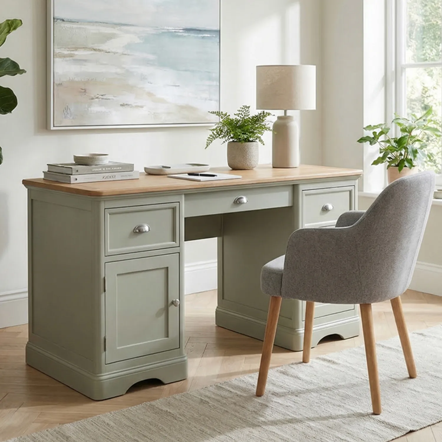 Brampton Computer Desk - Soft Green, Solid Oak product