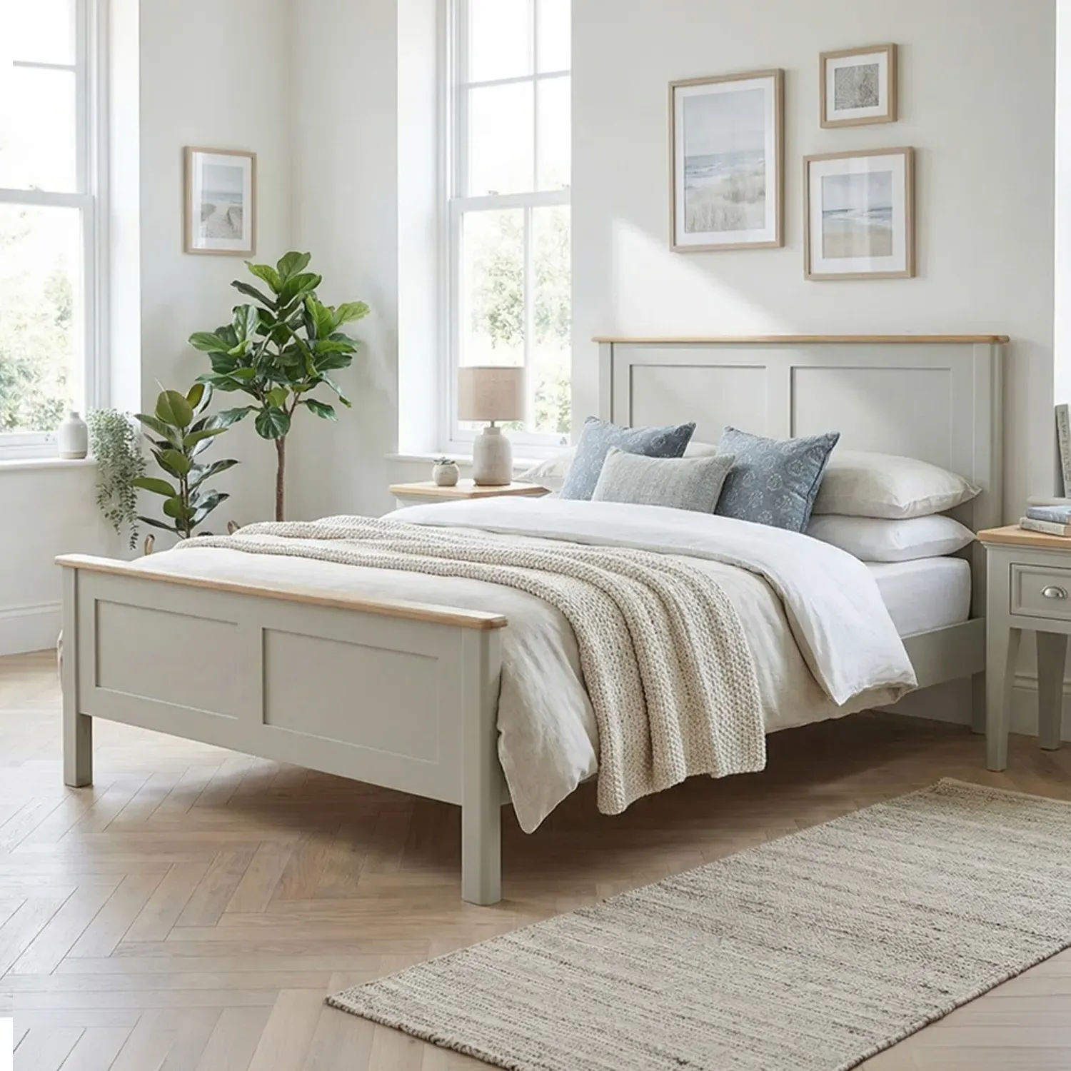 Brampton Double Bed - Soft Green, Solid Oak product